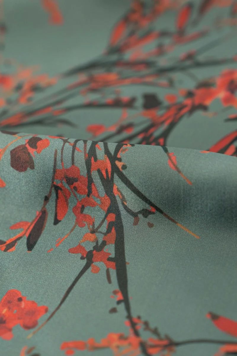 Raso floral rojo rosado - Image 2
