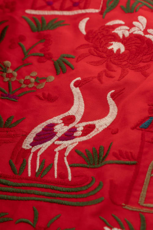 Viscosa Chinitos rojo bordada multicolor - Image 2